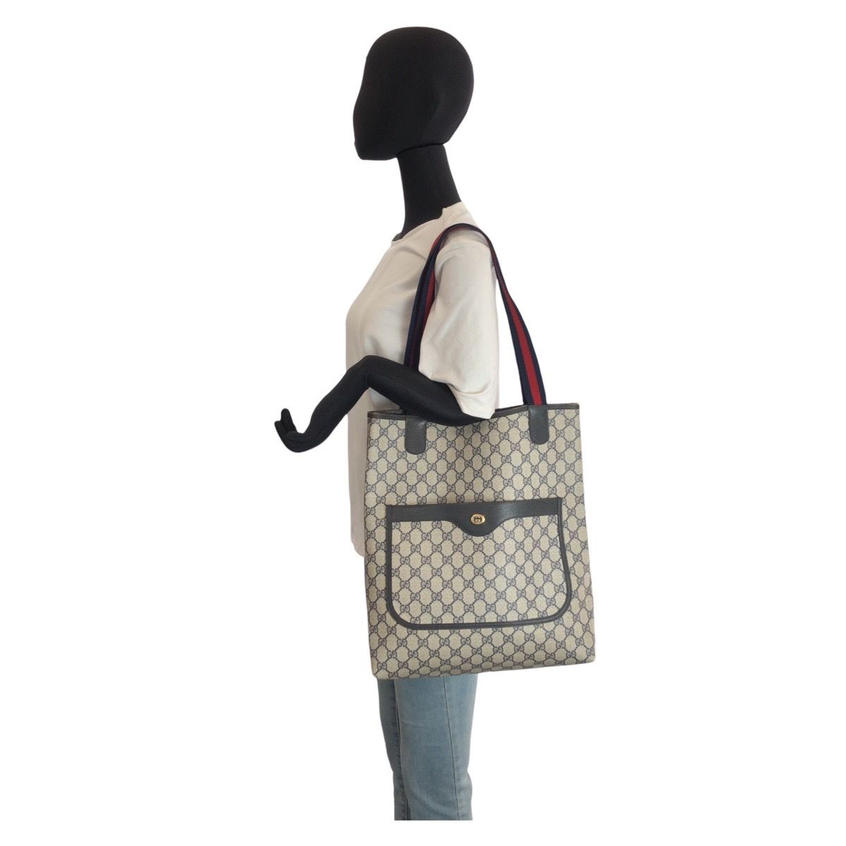 Gucci Vintage Sherry Line Gray GG Supreme Canvas Tote Shoulder Bag — view 7