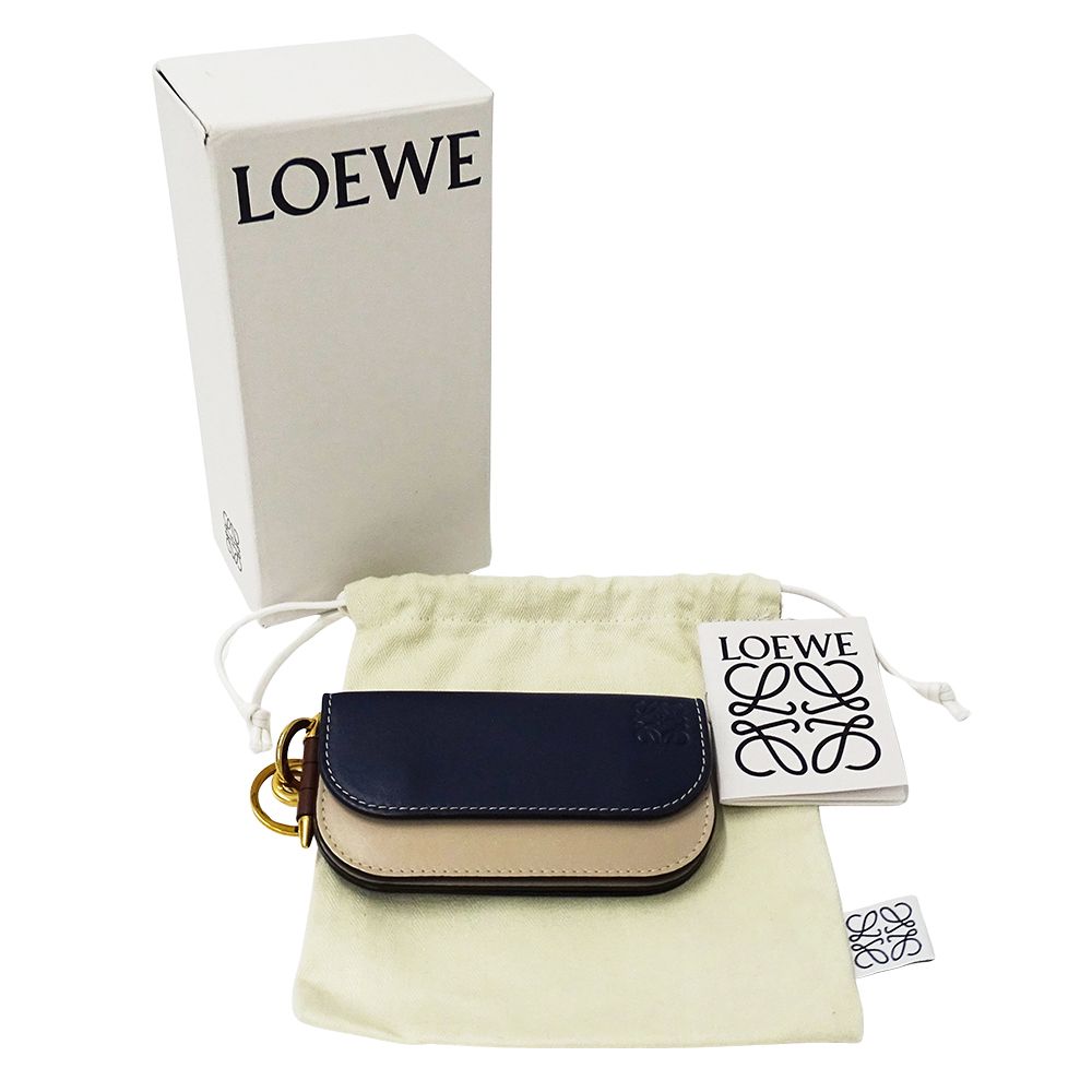 Loewe Wallet Coin Case Leather Gate Mini Navy Beige Card Small — view 6