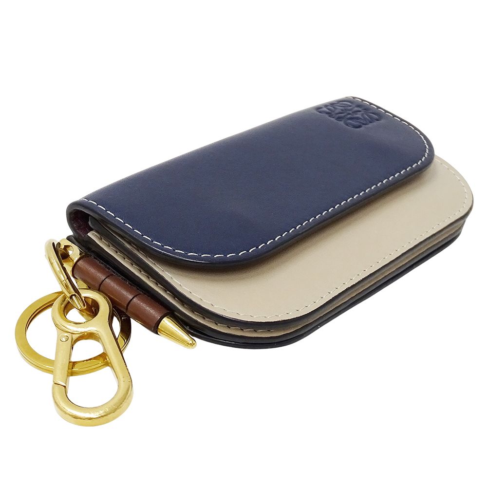 Loewe Wallet Coin Case Leather Gate Mini Navy Beige Card Small — view 3