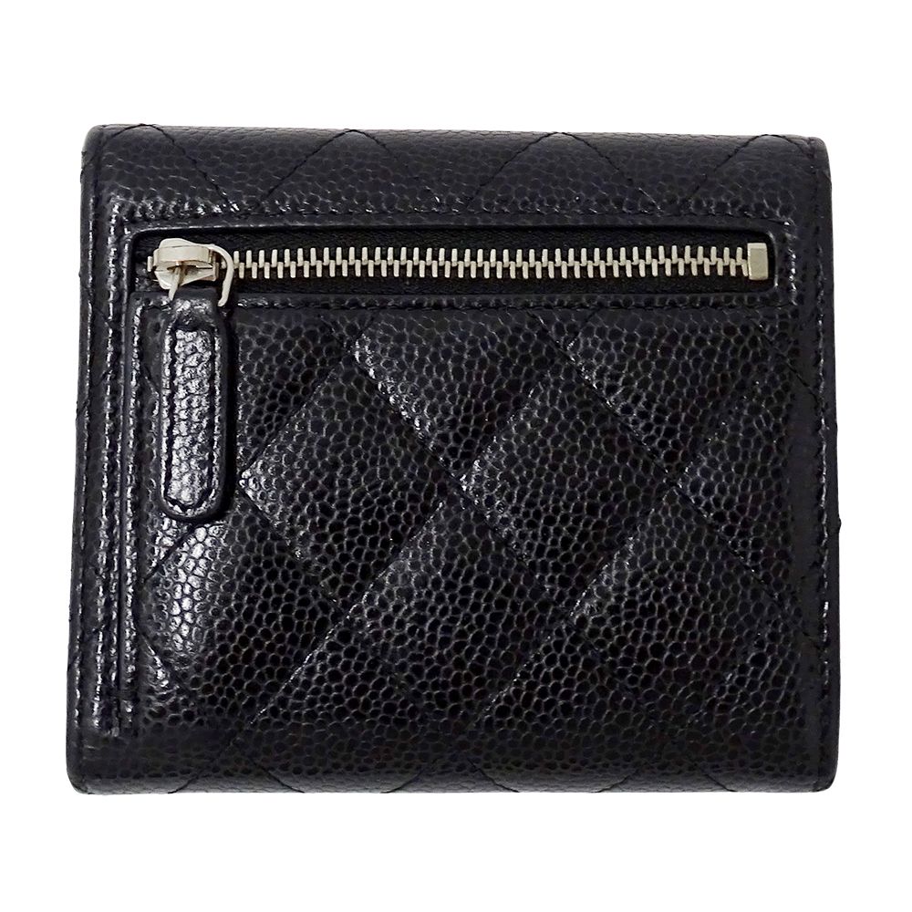 Chanel Wallet Quilted Classic Bifold Caviar Leather Black Silver — view 2