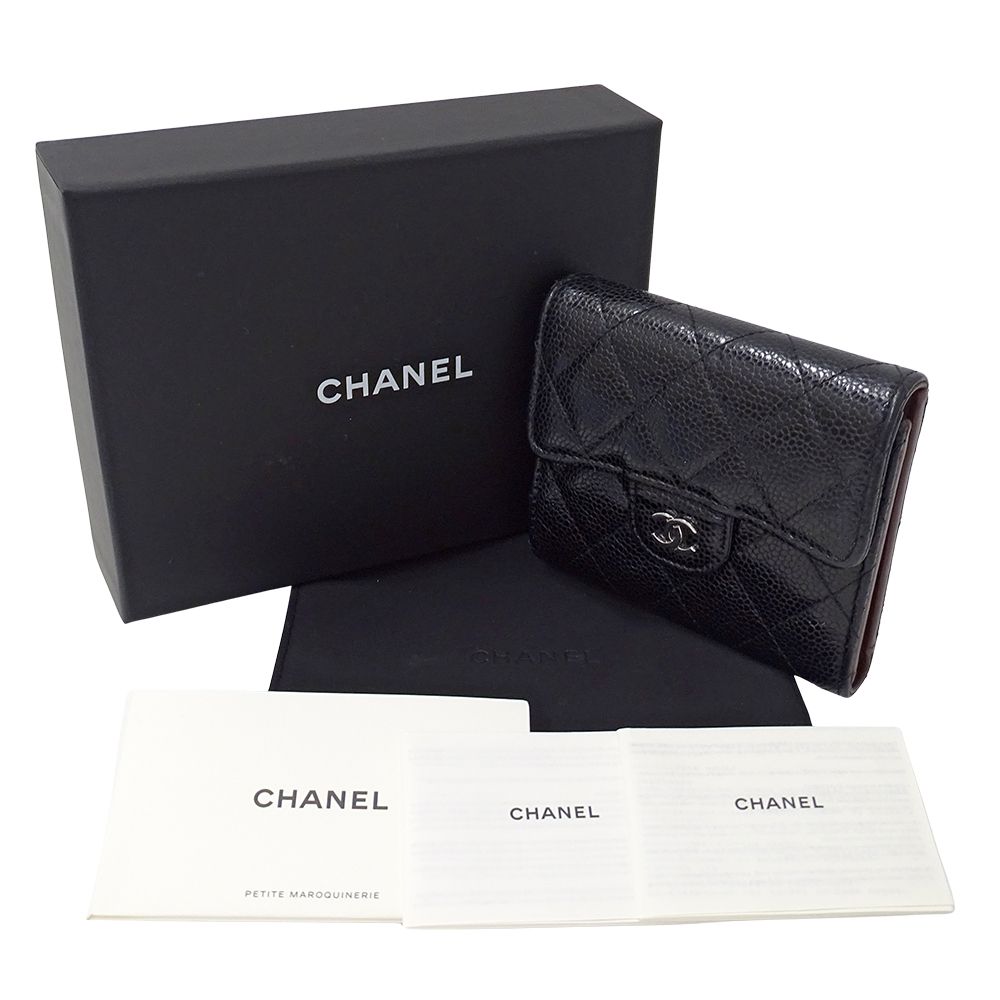 Chanel Wallet Quilted Classic Bifold Caviar Leather Black Silver — view 6
