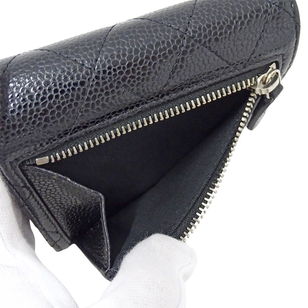 Chanel Wallet Quilted Classic Bifold Caviar Leather Black Silver — view 8