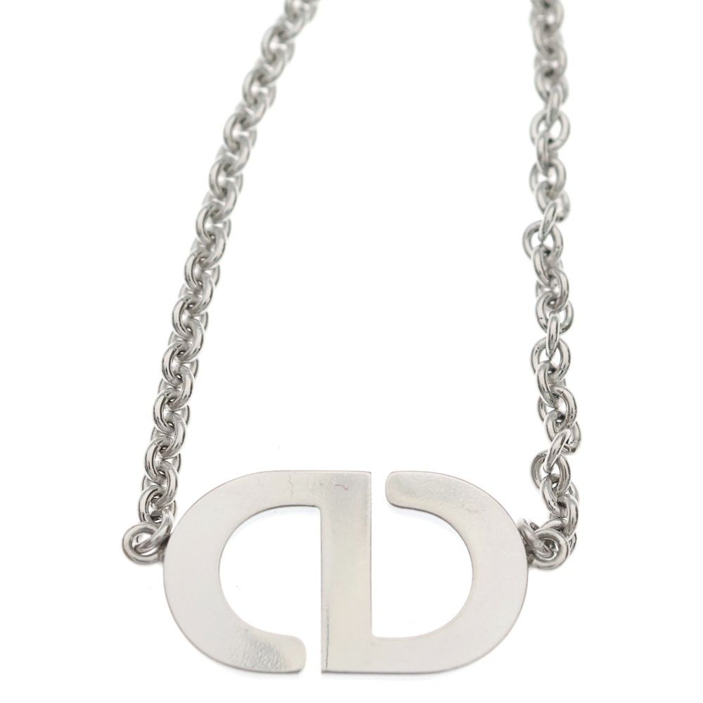 Dior Petit CD Logo Rhinestone Necklace Pendant Chain Silver — view 5