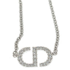 Dior Petit CD Logo Rhinestone Necklace Pendant Chain Silver — view 3