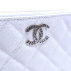 Chanel Quilted Chain Wallet White Caviar Leather Silver — view 5