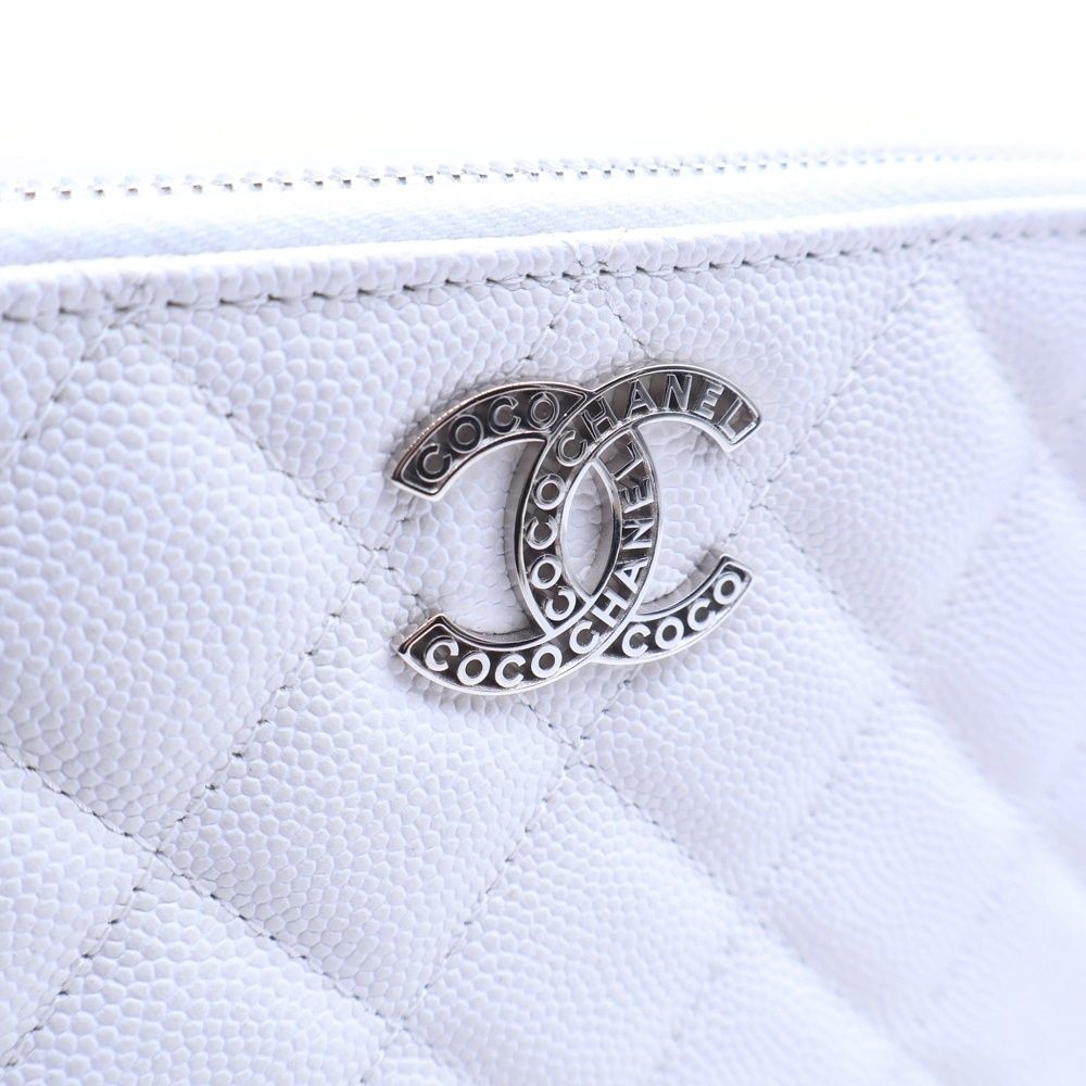 Chanel Quilted Chain Wallet White Caviar Leather Silver — view 5