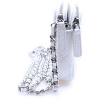 Chanel Quilted Chain Wallet White Caviar Leather Silver — view 3