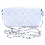 Chanel Quilted Chain Wallet White Caviar Leather Silver — view 2