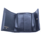 Chanel Caviar Leather CC Logo Filigree Compact Wallet Trifold Black — view 5