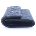 Chanel Caviar Leather CC Logo Filigree Compact Wallet Trifold Black — view 3