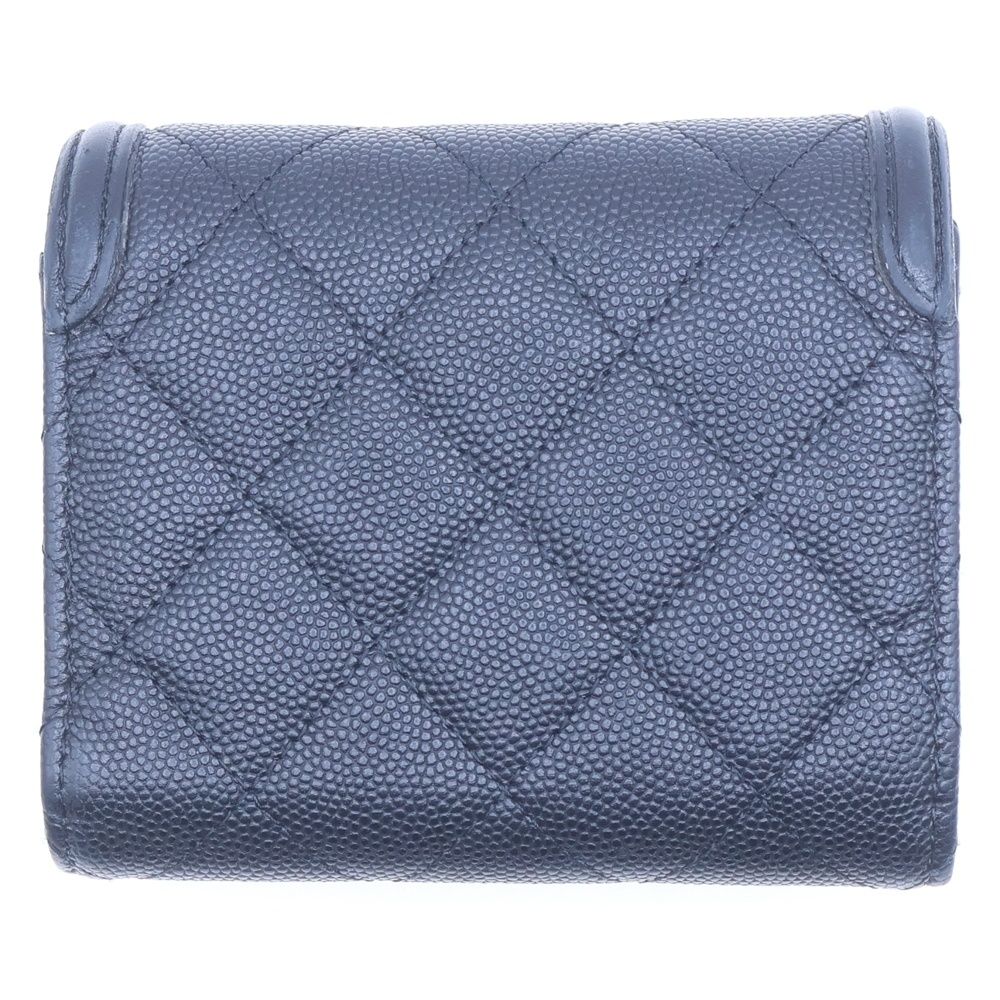 Chanel Caviar Leather CC Logo Filigree Compact Wallet Trifold Black — view 2