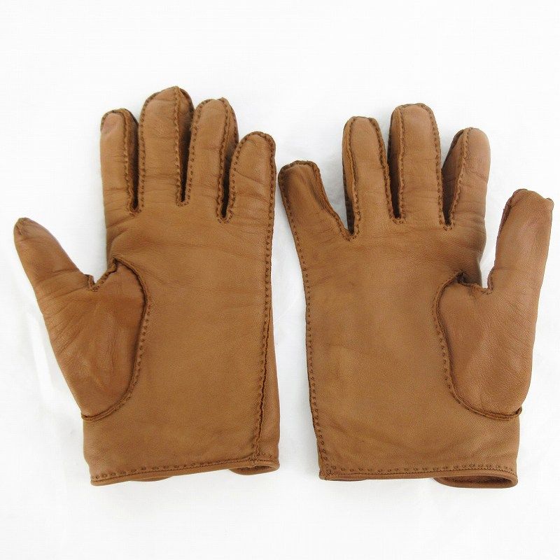 Hermes 7 Gloves Series Button Leather Sheep Camel Brown Tea Gold — view 3