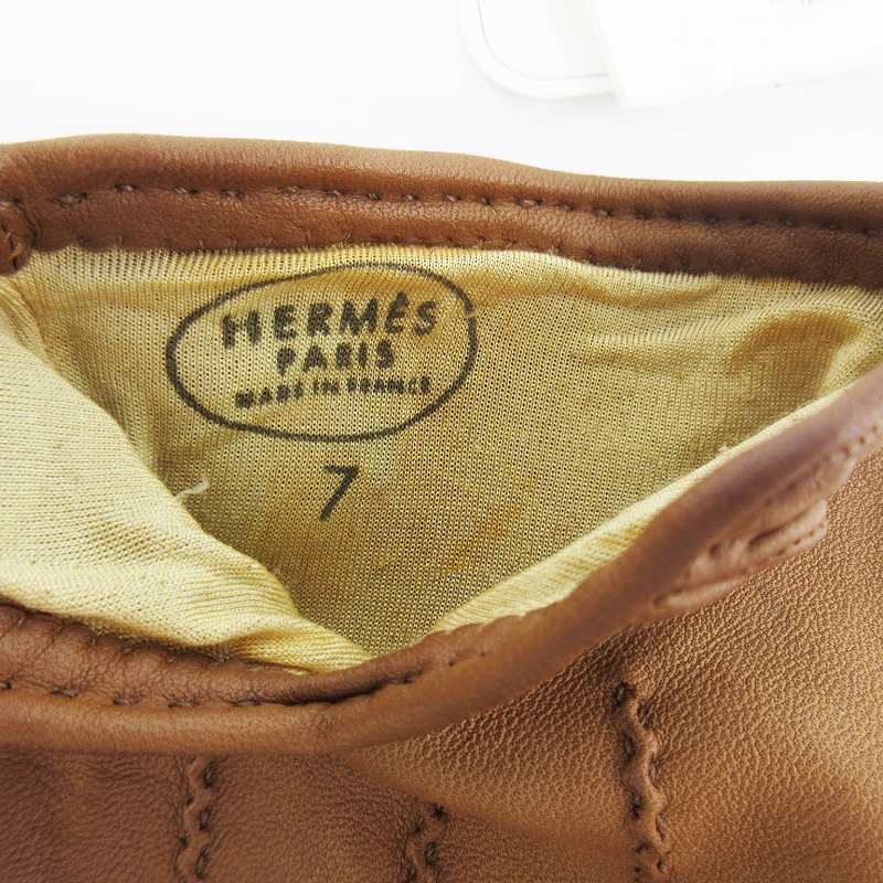 Hermes 7 Gloves Series Button Leather Sheep Camel Brown Tea Gold — view 7