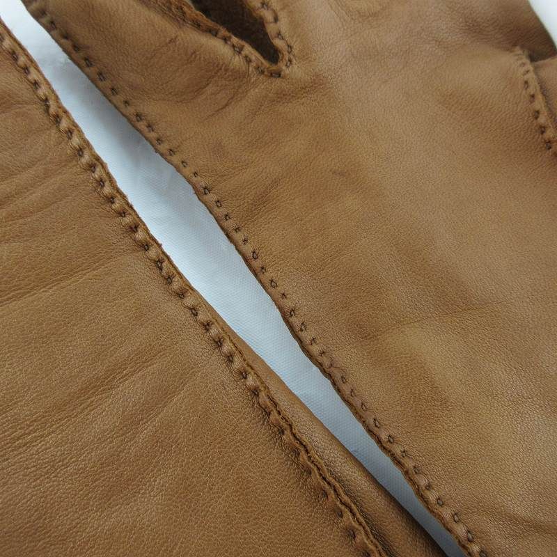 Hermes 7 Gloves Series Button Leather Sheep Camel Brown Tea Gold — view 9