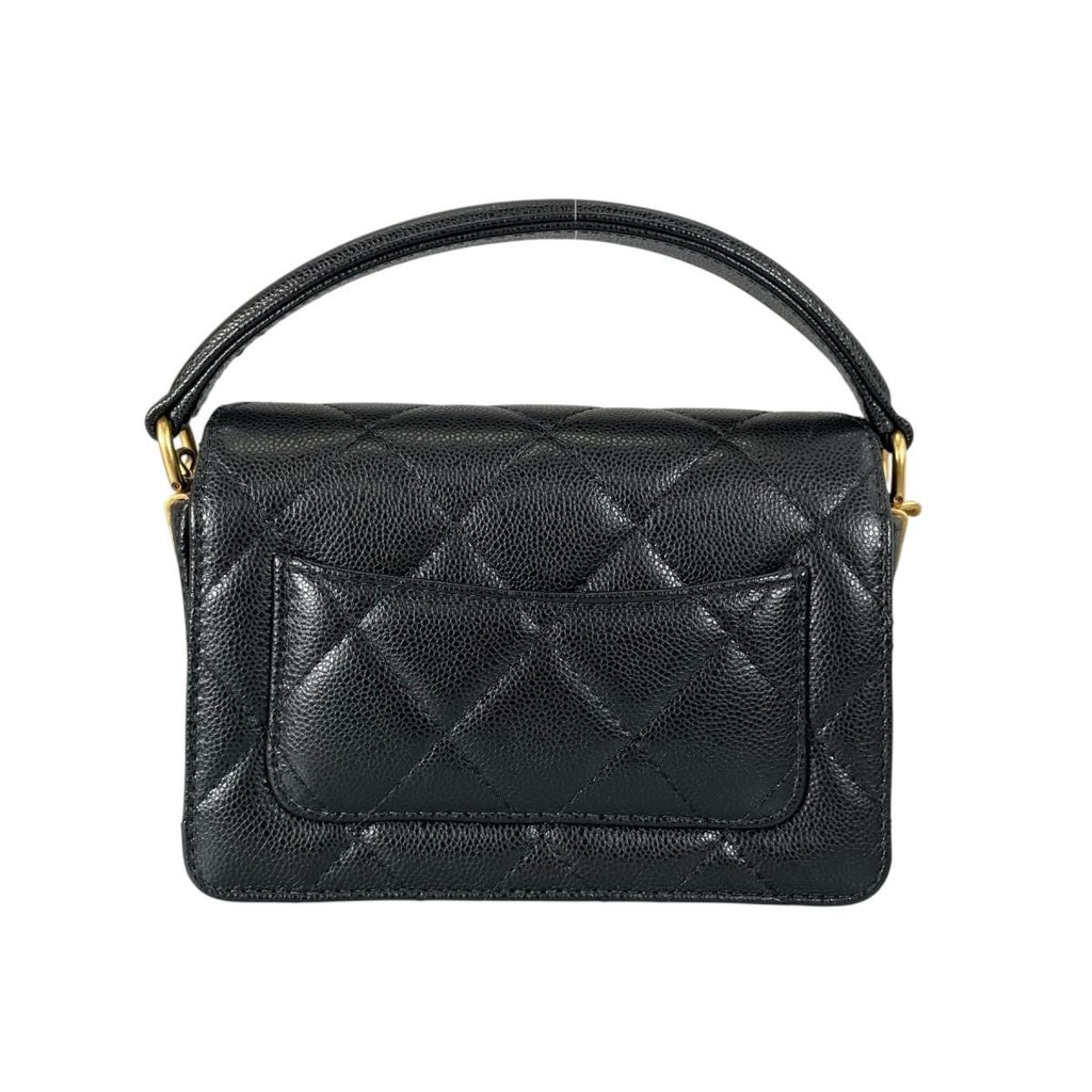 Chanel Caviar Leather Flap Bag Quilted Handle Mini Handbag Black — view 4