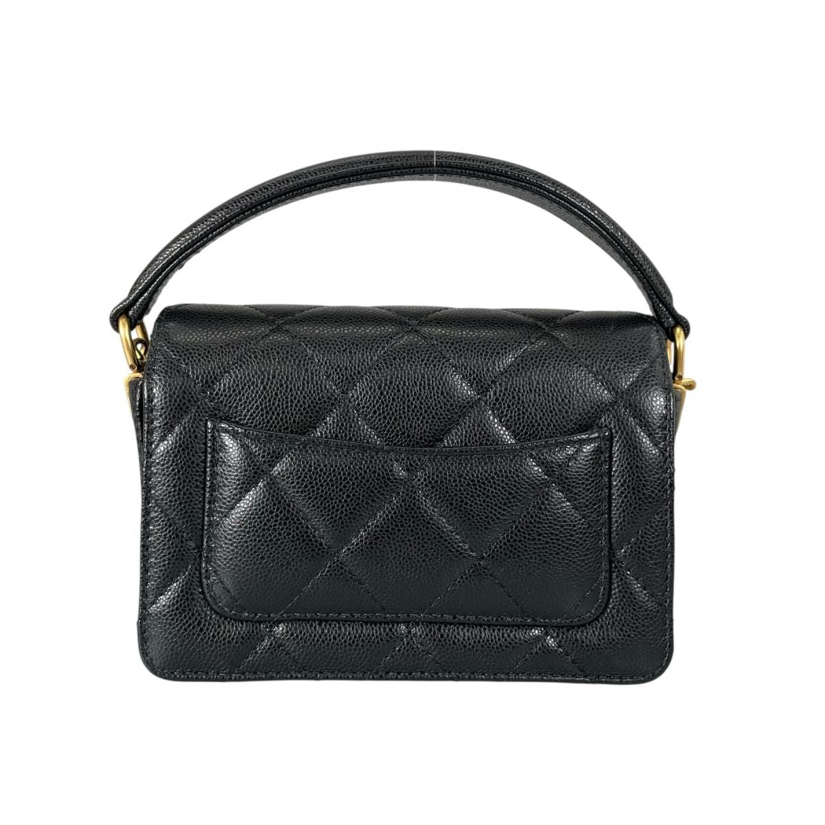 Chanel Caviar Leather Flap Bag Quilted Handle Mini Handbag Black — view 4