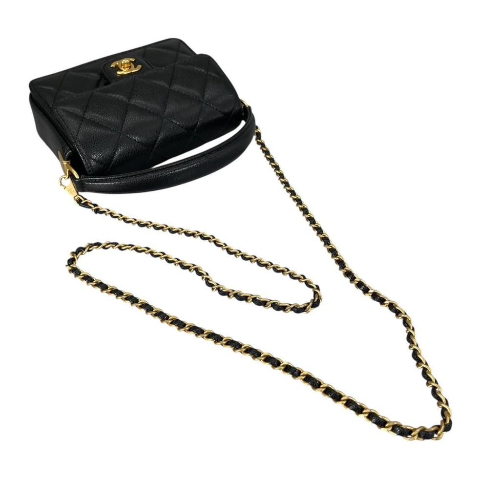 Chanel Caviar Leather Flap Bag Quilted Handle Mini Handbag Black — view 7