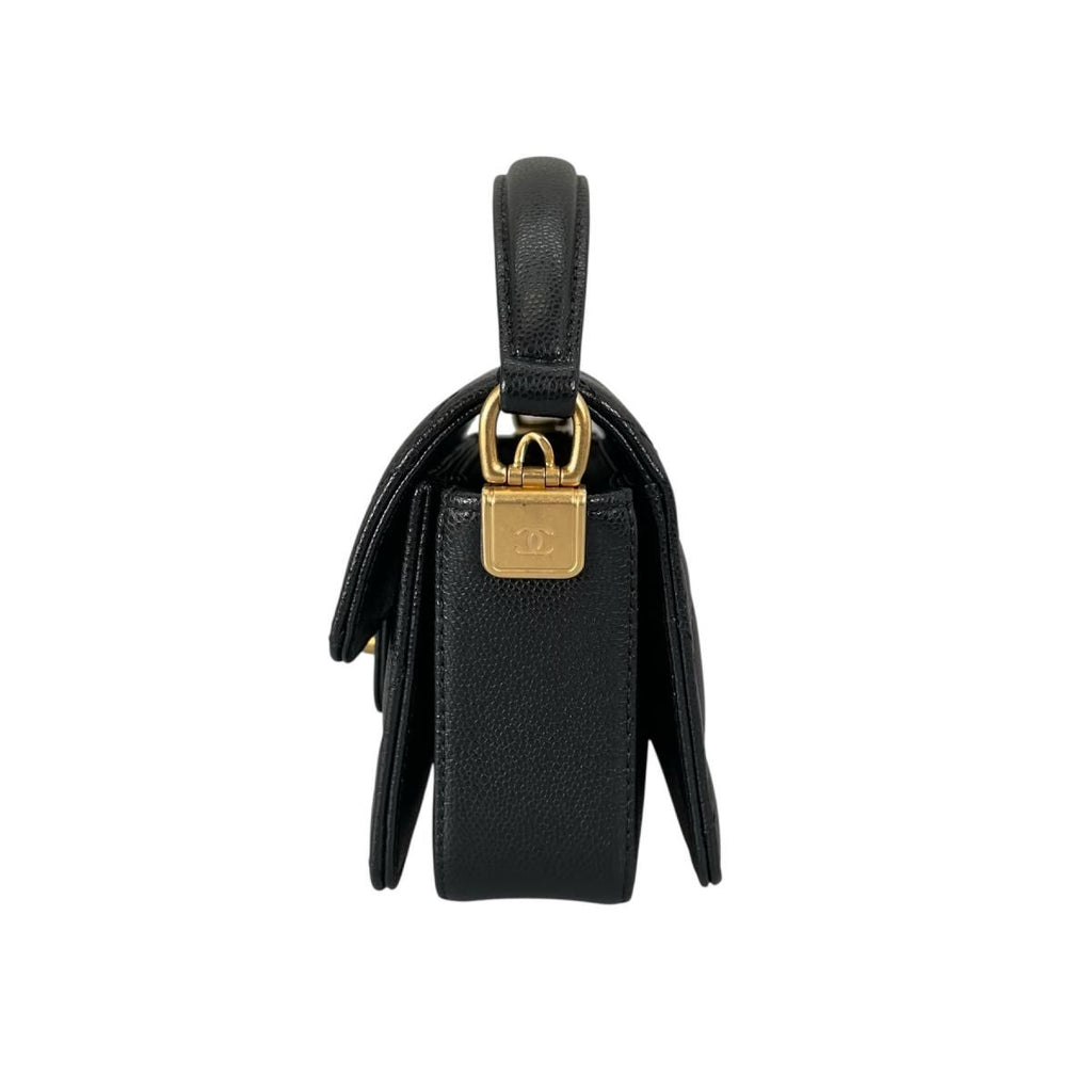 Chanel Caviar Leather Flap Bag Quilted Handle Mini Handbag Black — view 3