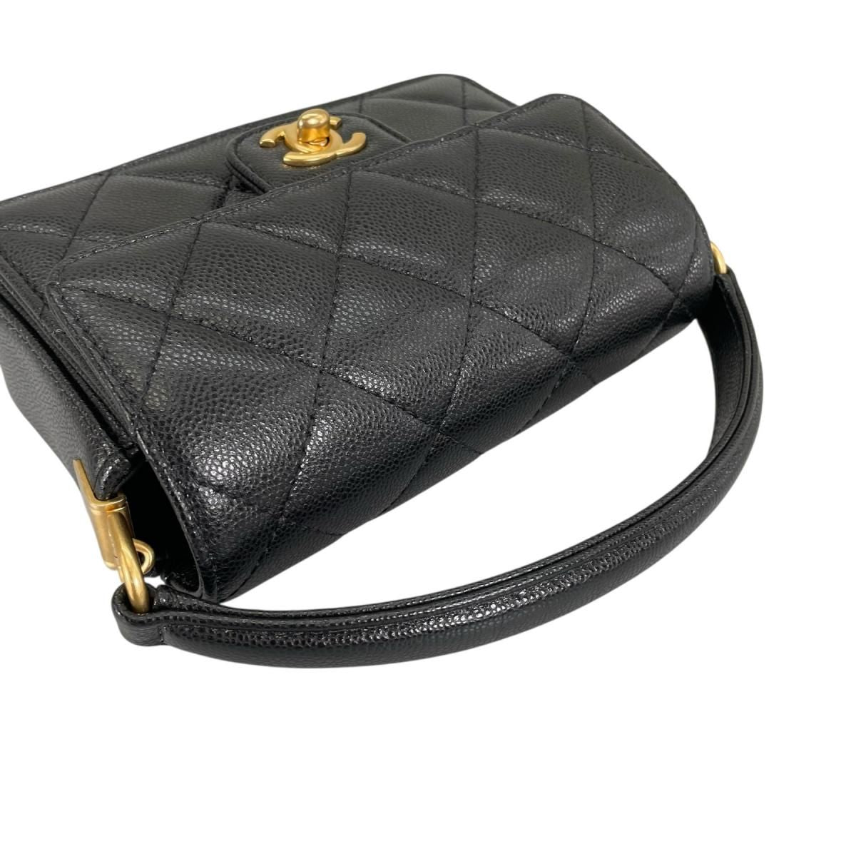 Chanel Caviar Leather Flap Bag Quilted Handle Mini Handbag Black — view 6