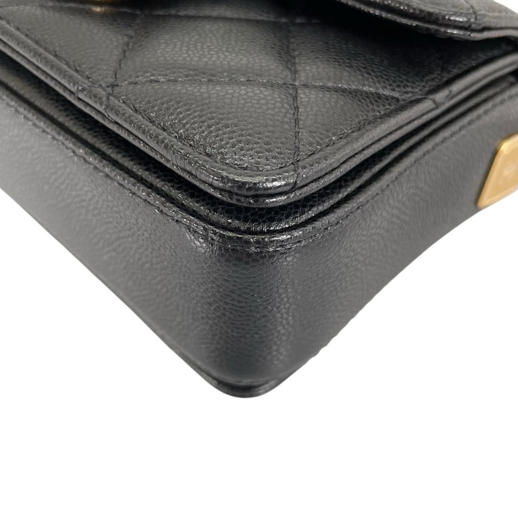 Chanel Caviar Leather Flap Bag Quilted Handle Mini Handbag Black — view 8