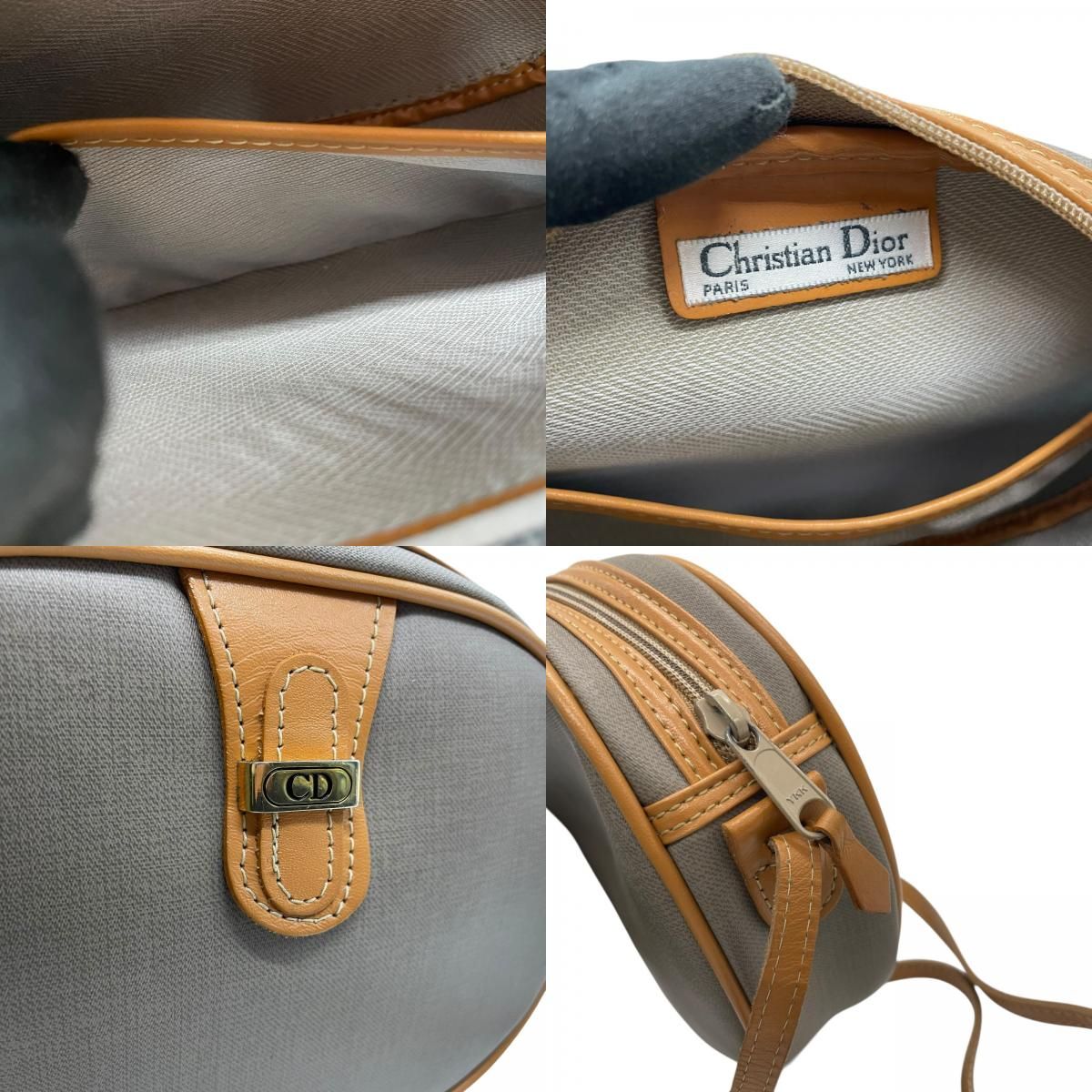 Dior Shoulder Bag Crossbody Available Honeycomb Pattern Leather Gray Brown Gold — view 9