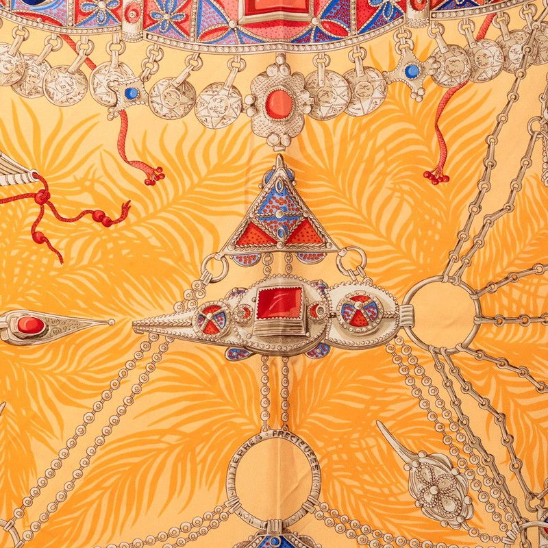 Hermes Carre 90 Terres Precieuses Precious Place Scarf Orange Multicolor Silk — view 2