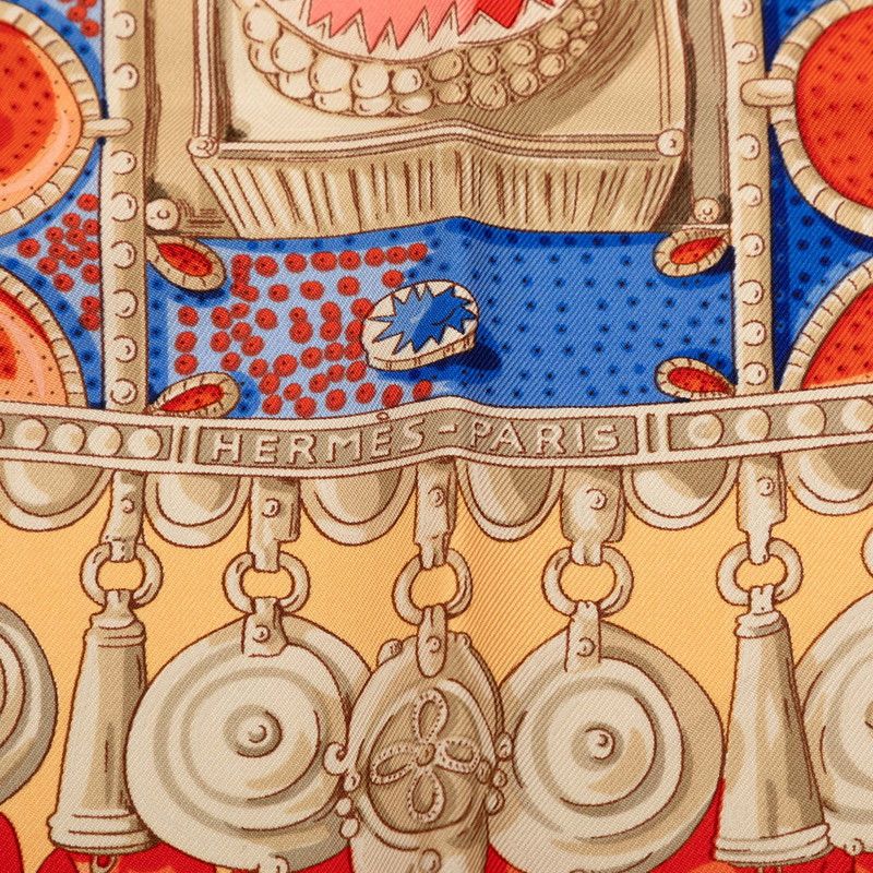 Hermes Carre 90 Terres Precieuses Precious Place Scarf Orange Multicolor Silk — view 3