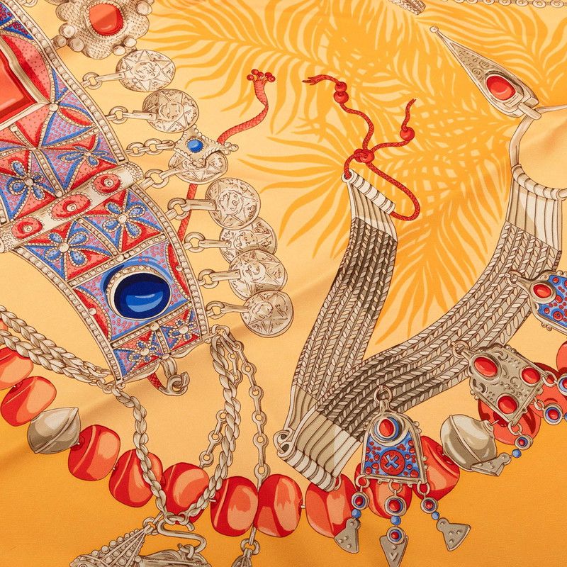Hermes Carre 90 Terres Precieuses Precious Place Scarf Orange Multicolor Silk — view 4