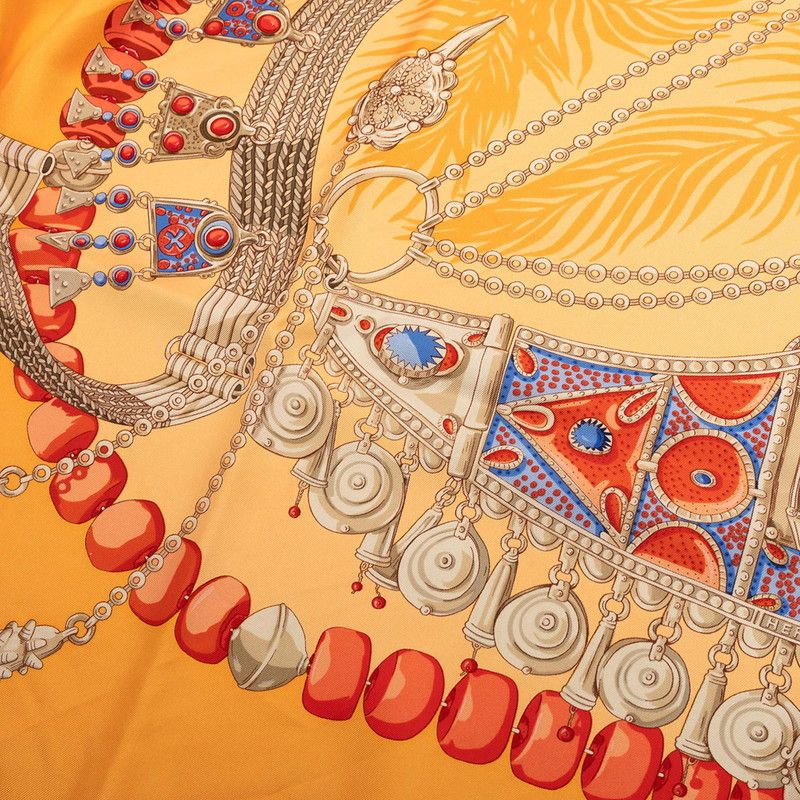 Hermes Carre 90 Terres Precieuses Precious Place Scarf Orange Multicolor Silk — view 5