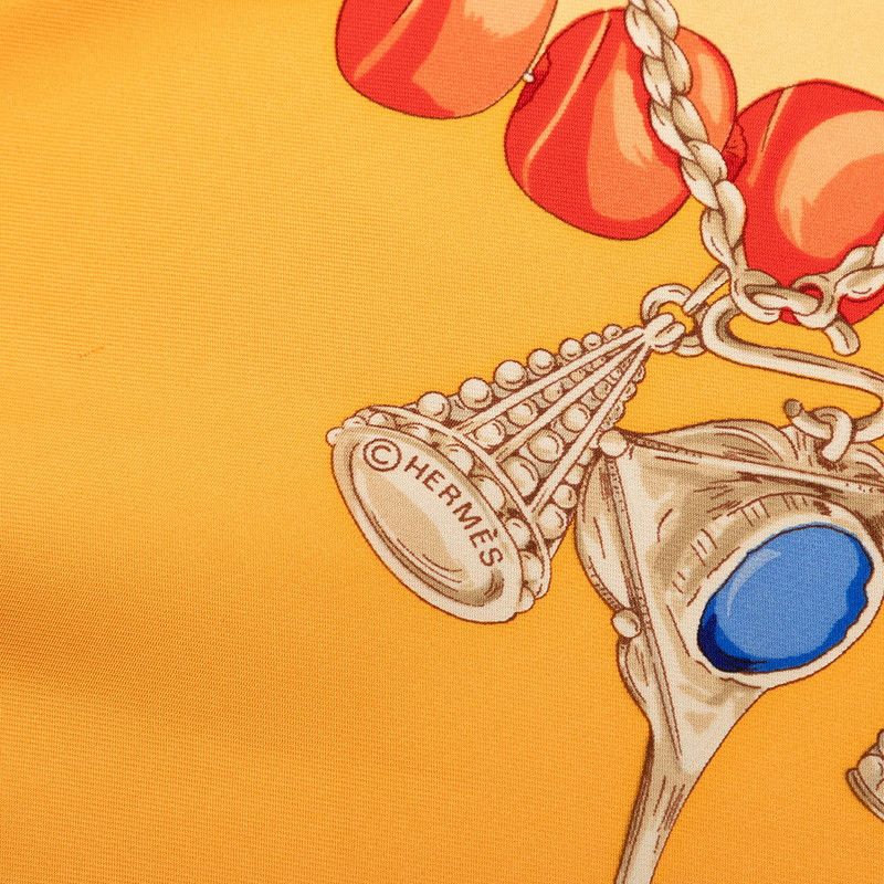 Hermes Carre 90 Terres Precieuses Precious Place Scarf Orange Multicolor Silk — view 6