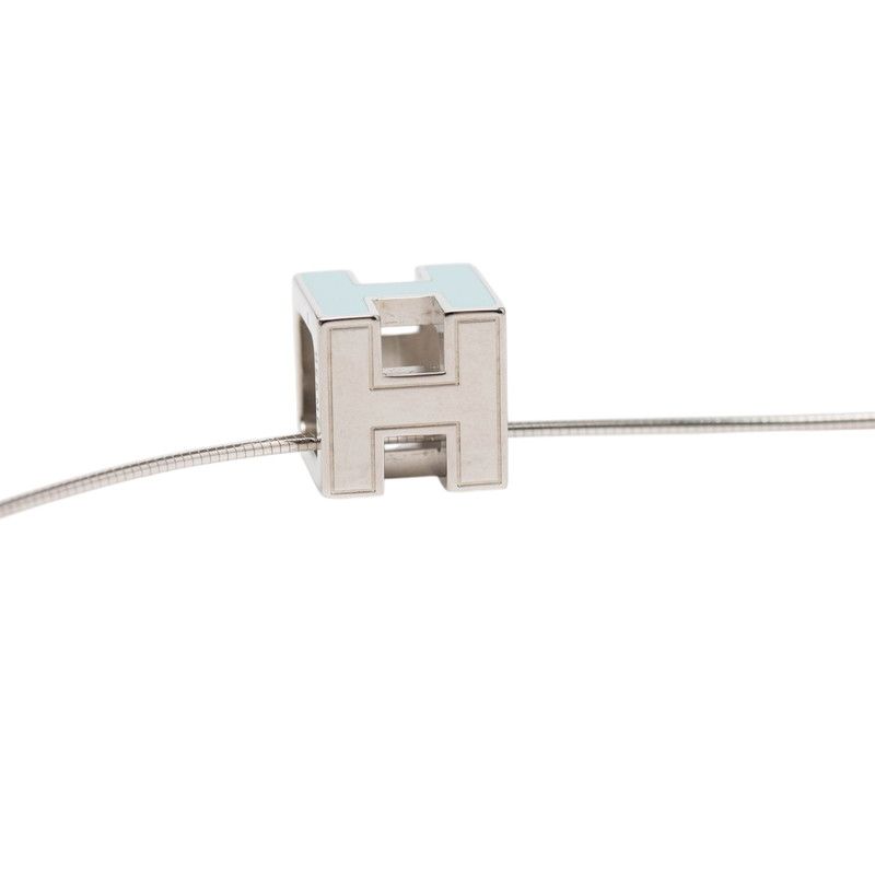 Hermes Cage de Ash Cube Necklace Silver Light Blue Metal — view 2