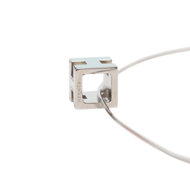 Hermes Cage de Ash Cube Necklace Silver Light Blue Metal — view 3