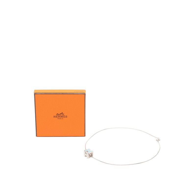 Hermes Cage de Ash Cube Necklace Silver Light Blue Metal — view 5