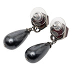 Chanel CC Logo Teardrop Water Drop Earrings Black Rhinestone Metal Faux Pearl — view 2