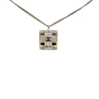 Chanel CC Logo Square Cube Pendant Necklace Clear Black Silver Metal Plastic — view 2