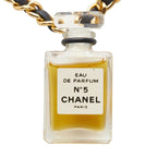 Chanel Perfume Bottle Chain Pendant Necklace Gold Black Plated Leather Glass — view 2
