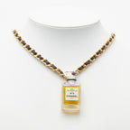 Chanel Perfume Bottle Chain Pendant Necklace Gold Black Plated Leather Glass — view 6