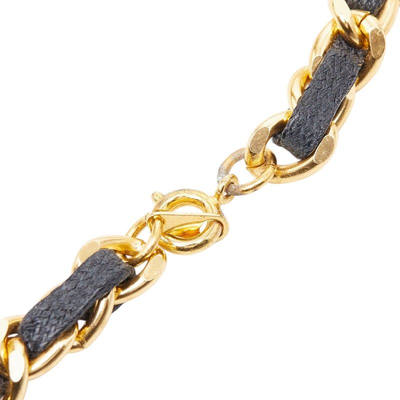 Chanel Perfume Bottle Chain Pendant Necklace Gold Black Plated Leather Glass — view 5