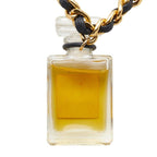 Chanel Perfume Bottle Chain Pendant Necklace Gold Black Plated Leather Glass — view 3