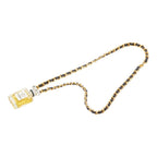 Chanel Perfume Bottle Chain Pendant Necklace Gold Black Plated Leather Glass — view 4
