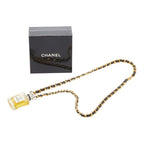 Chanel Perfume Bottle Chain Pendant Necklace Gold Black Plated Leather Glass — view 7