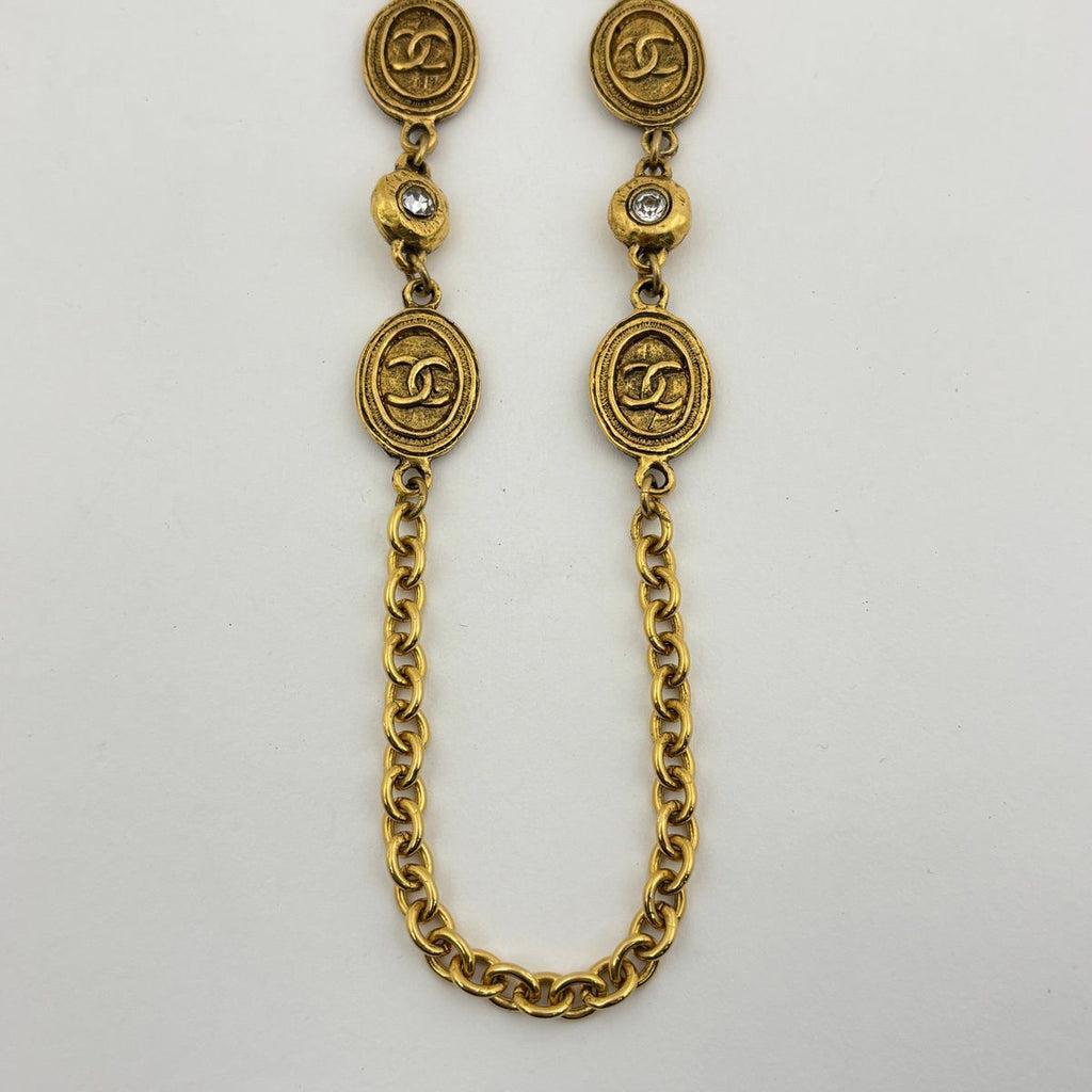 Chanel CC Logo Rhinestone Necklace Long Gold Plated — view 2