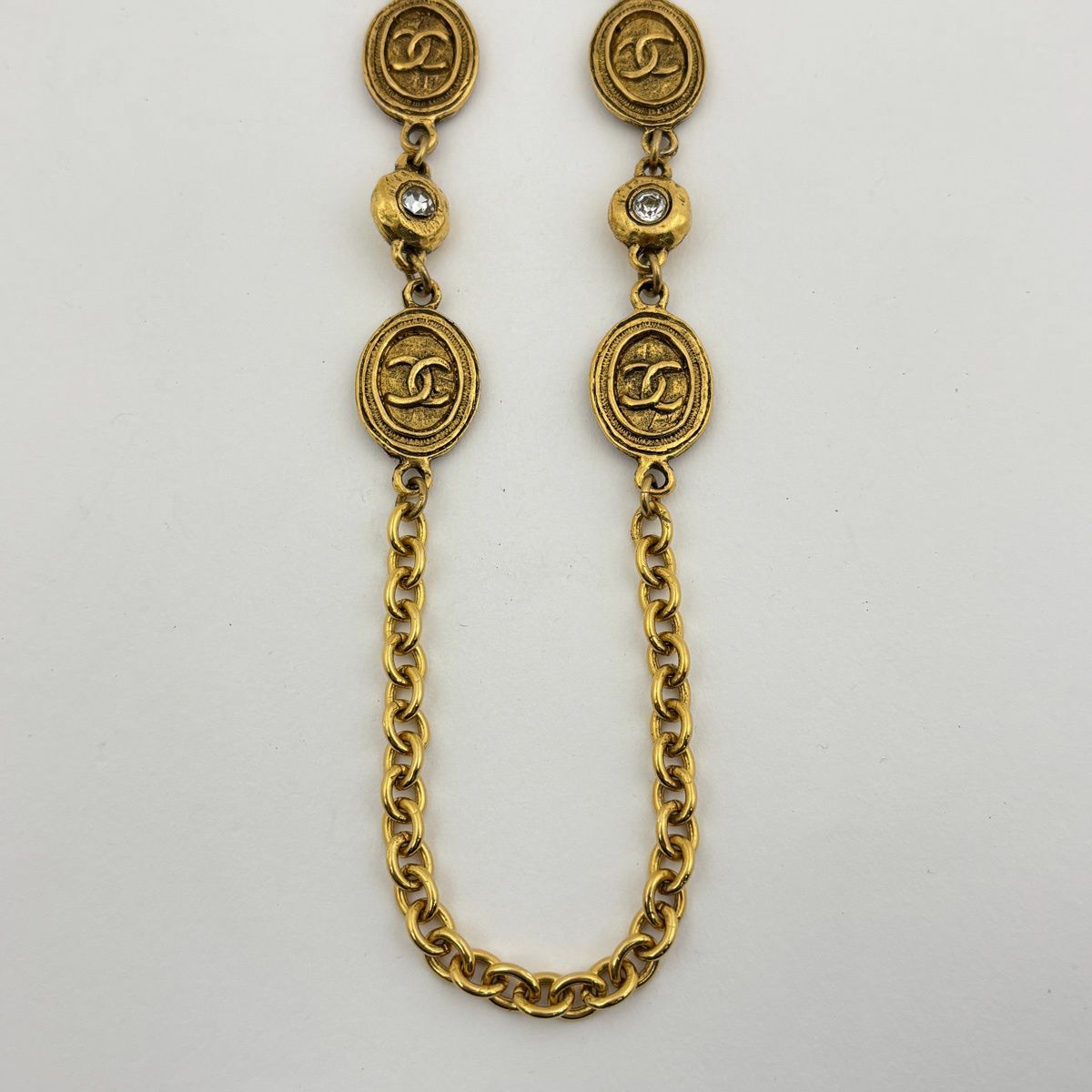 Chanel CC Logo Rhinestone Necklace Long Gold Plated — view 2