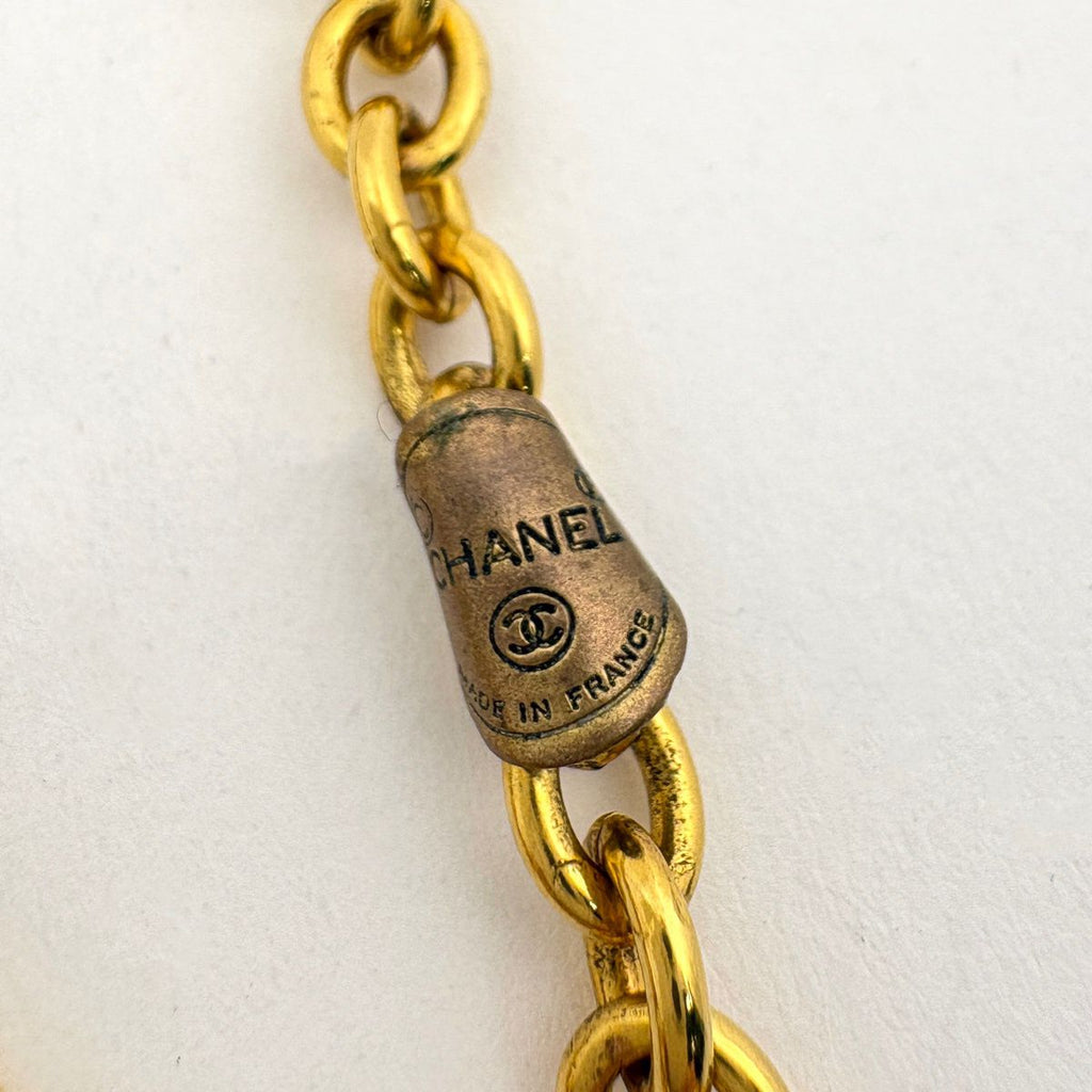 Chanel CC Logo Rhinestone Necklace Long Gold Plated — view 7