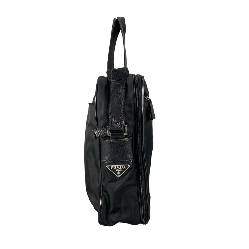 Prada Briefcase Business Triangle Logo Shoulder Bag Black — view 2