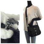 Prada Tessuto Black Silver Nylon Leather Shoulder Bag — view 7