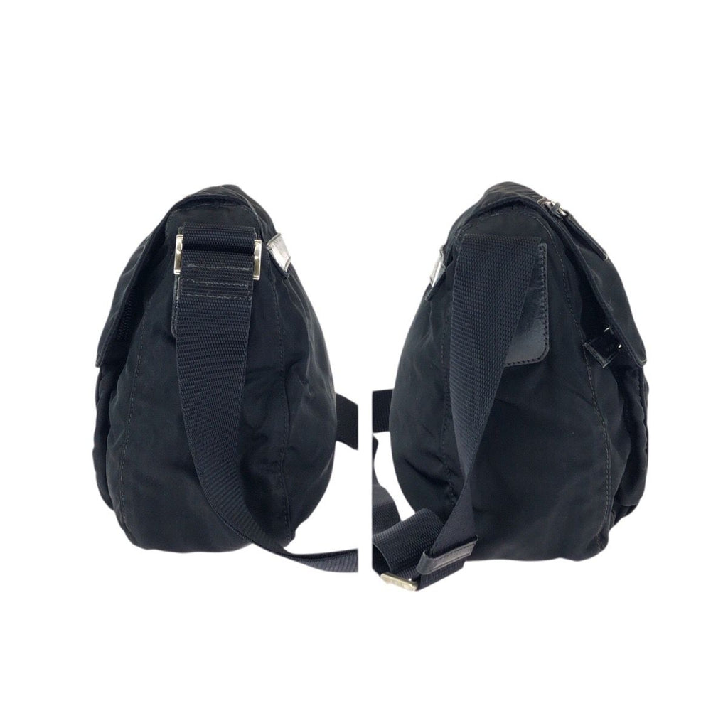 Prada Tessuto Black Silver Nylon Leather Shoulder Bag — view 8