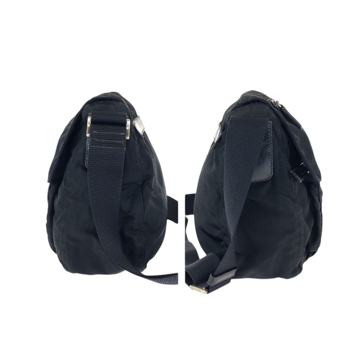 Prada Tessuto Black Silver Nylon Leather Shoulder Bag — view 8