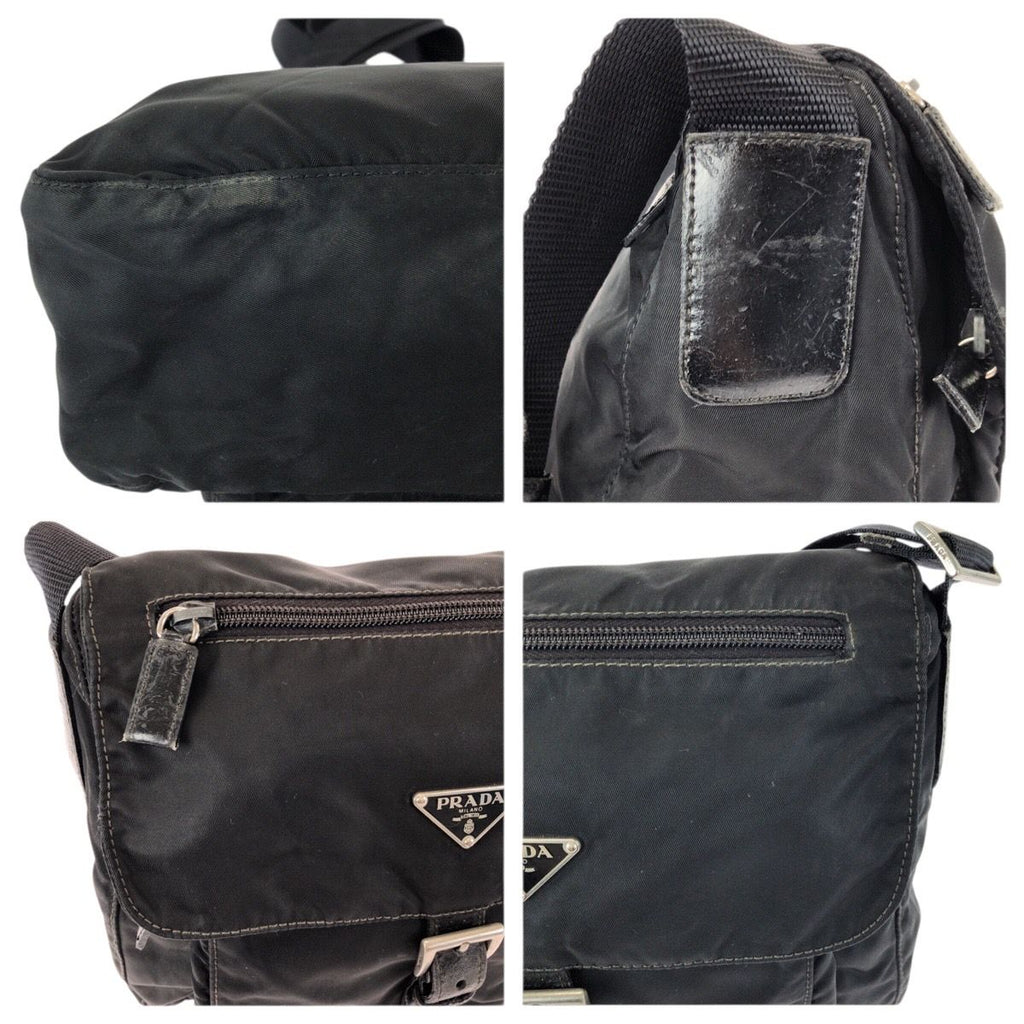 Prada Tessuto Black Silver Nylon Leather Shoulder Bag — view 5