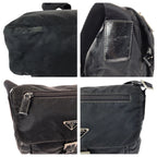 Prada Tessuto Black Silver Nylon Leather Shoulder Bag — view 5
